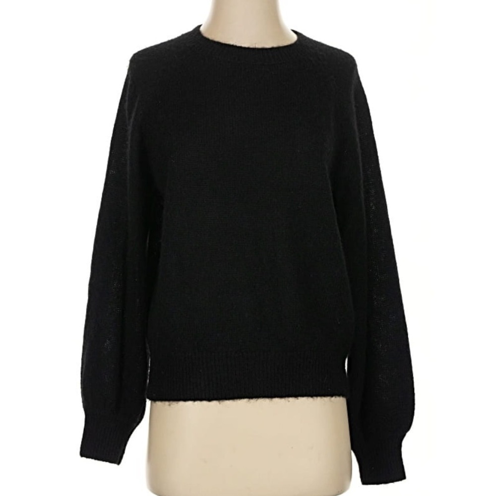 Doen Alpaca and Wool Blend Black Crewneck Puff Sleeve Sweater